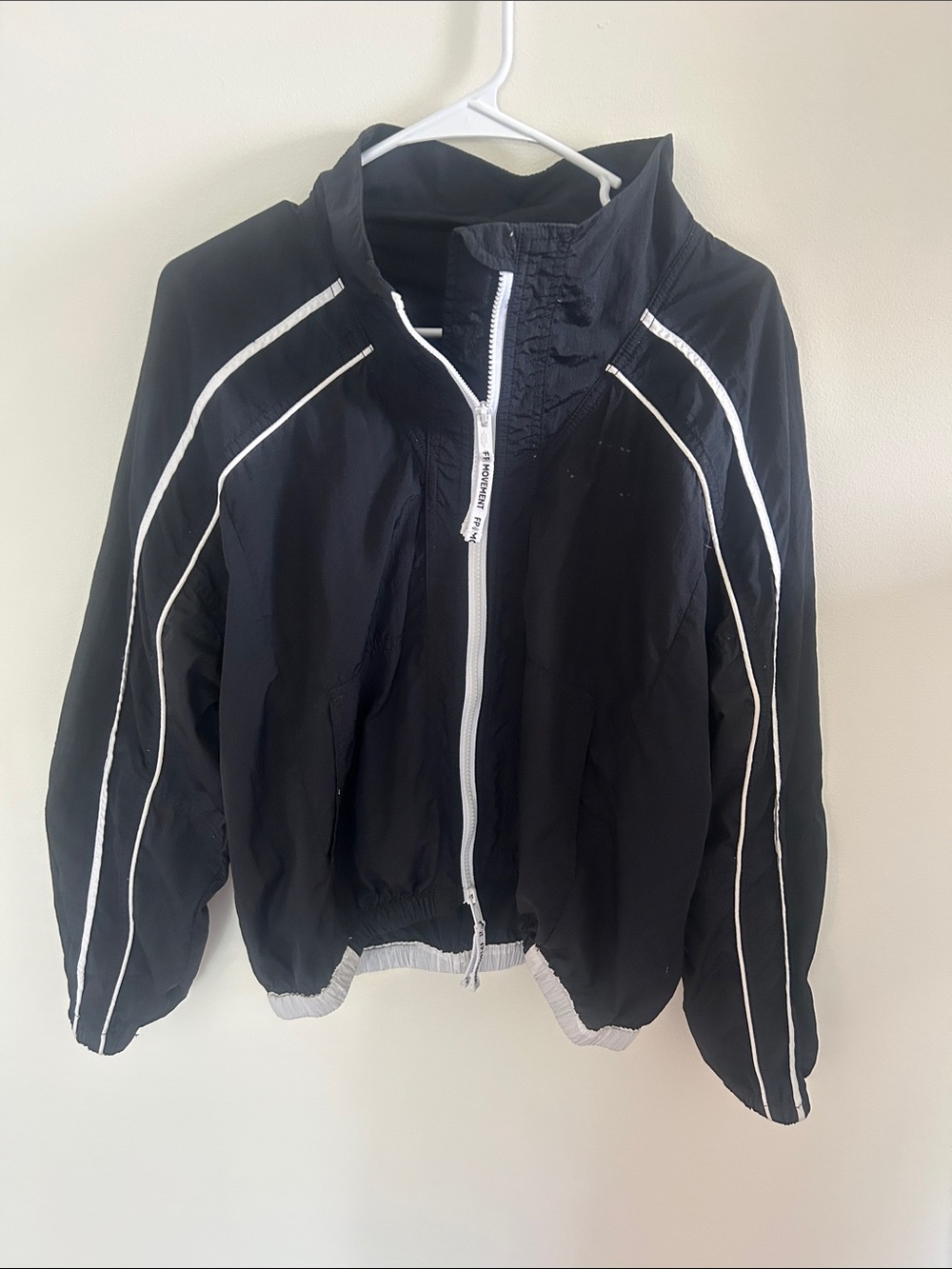 Free People Black Windbreaker Jacket with White Trim